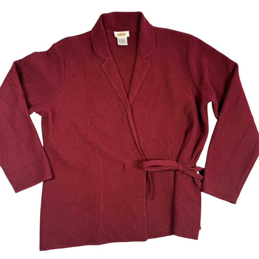 Talbots 100% Wool‎ Cardigan Sweater Jacket Women Sz XL Red Cottagecore Boho